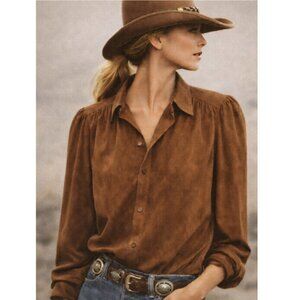 Vintage Ralph Lauren 100% Suede Leather Button-Down Blouse